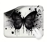 Alfombrilla Ratón Negro Mariposa(4), Alfombrilla Escritorio Pequeña 300 x 250 x 3 mm Mouse Pad Impermeable, Bordes Cosidos, Base Goma Antideslizante, Diseño Fresco y Moderno Regalo Hombre t0s-441