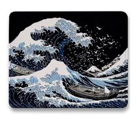 Alfombrilla Ratón, Negro Mouse Pad, Alfombrilla Escritorio para Computadora con Base de Goma Antideslizante y Bordes Cosidos Duradera, para Ratón con Cable o Inalámbrico PC, 23 x 18 cm, Ondas c0-336