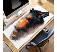 Alfombrilla Raton Ordenador Grande Gaming Mouse Pad XXL 60 x 30 cm, Impermeable Antideslizante, Lavable, alfombrilla escritorio con Base de Caucho para Gamers, PC y Portátil - Lobo Negro PjY6294 H-T