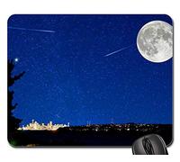 Alfombrilla Ratón, Paisaje Nocturno Horizonte De La Ciudad con Luna Llena Mágica Mousepad Antideslizante Alfombrilla Gaming Bordes Cosidos Alfombrilla Raton para Oficina Jugadore 25X30Cm