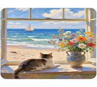 Alfombrilla Ratón Pequeña, Alfombrilla Escritorio Mouse Pad, Tapete Escritorio Gaming con Base Caucho Antideslizante, Óptima Rapidez, Accesorios para Oficina 20x25x0.3cm Gato Vista al mar qw-275