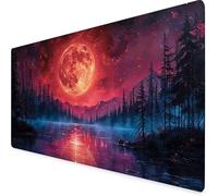 Alfombrilla Ratón Rojo Alfombrilla Ratón XXL 600x300mm, Mouse Pad Luna Mousepad con Base de Goma Antideslizante, Impermeable Tapete Escritorio Accesorios Gaming para Gamers, Regalo Mujer -yym2509FR