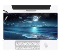 Alfombrilla Ratón XXL 1000x500x3mm,Luna Mar Azul Antideslizante Alfombrilla Escritorio con Bordes Cosidos,Mouse Pad Gaming para PC Office Regalo