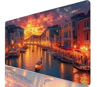 Alfombrilla Ratón XXL 100x50 cm Lago Mouse Pad Gaming Ciudad Protector Escritorio, Precisión Velocidad Mejorada, Antideslizante Mousepad Superficie para Teclado, Jugadores, Accesorios Gaming H0-154