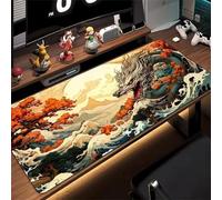 Alfombrilla Ratón XXL 1200x600x2mm, Dragón Olas del mar Alfombrilla Escritorio Gaming Cómoda, Grande Mouse Pad con Base de Goma Antideslizante y Bordes Cosidos para Gamer, Oficina, Hogares