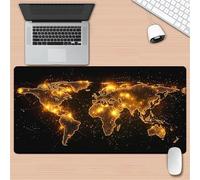 Alfombrilla Ratón XXL 1200x600x3mm,Mapa del Mundo Dorado Antideslizante Alfombrilla Escritorio con Bordes Cosidos,Mouse Pad Gaming para PC Office Regalo