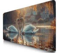 Alfombrilla Ratón XXL 150x80cm Blanco Mouse Pad Gaming XXL Protector Escritorio, Desk Mat Cisne Resiste Salpicaduras, Bordes Cosidos, Superficie Especial, Oficina Accesorios Mousepad Familia F0-384