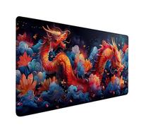 Alfombrilla Ratón XXL 1600x800x3mm, Rojo Alfombrilla Escritorio con Bordes Cosidos, DragóN Mouse Pad Gaming Superficie Especial Que Mejora La Precisión Y La Velocidad, para PC Office Regalo Z-1915