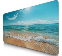 Alfombrilla Ratón XXL 52x25cm Azul Mouse Pad Gaming XXL Protector Escritorio, Desk Mat Playa Resiste Salpicaduras, Bordes Cosidos, Superficie Especial, Oficina Accesorios Mousepad para Familia F0-270