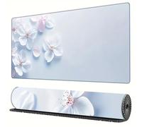 Alfombrilla Ratón XXL 600x300x2mm,Flores Blancas Antideslizante Alfombrilla Escritorio con Bordes Cosidos,Mouse Pad Gaming para PC Office Regalo