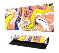 Alfombrilla Ratón XXL 600x300x2mm Grande Alfombra Escritorio,con Base de Goma Antideslizante y Bordes Cosidos Gaming Mouse Pad,Mejora La Precisión Y La Velocidad (Líquidos amarillos rosas y azules)