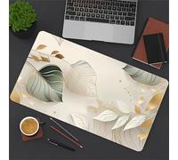 Alfombrilla Ratón XXL 600x300x2mm,Hojas abstractas Doradas Antideslizante Alfombrilla Escritorio con Bordes Cosidos,Mouse Pad Gaming para PC Office Regalo