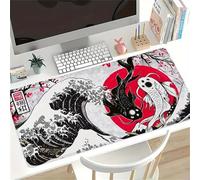 Alfombrilla Ratón XXL 600x300x2mm,Koi de Onda japonés Antideslizante Alfombrilla Escritorio con Bordes Cosidos,Mouse Pad Gaming para PC Office Regalo