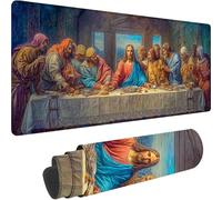 Alfombrilla Ratón XXL 600x300x3 mm, Azul Mouse Pad La última Cena Alfombrilla Escritorio con Bordes Cosidos Diseño, Impermeable y Antideslizante Mousepad para Ratón y Teclado, Oficina Gaming w-3027