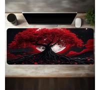 Alfombrilla Ratón XXL 600x300x3mm,Luna del árbol Rojo Antideslizante Alfombrilla Escritorio con Bordes Cosidos,Mouse Pad Gaming para PC Office Regalo