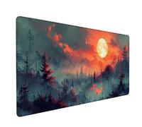 Alfombrilla Ratón XXL 600x300x3mm, Rojo Alfombrilla Escritorio Base de Goma Antideslizante, Gaming Mouse Pad Superficie Suave, Mousepad Bordes Cosidos, PC Oficina Gaming, Regalo Hombre, Luna N-8992