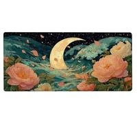 Alfombrilla Ratón XXL 600x300x3mm, Tapete Rato Luna,Sea Gaming Mouse Pad Impermeable, Bordes Cosidos, Grande Mousepad con Base de Goma Antideslizante Protector de Escritorio Accesorios Decor J-Z144