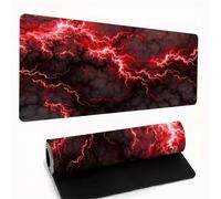Alfombrilla Ratón XXL 600x300x3mm, Trueno Rojo Alfombrilla Escritorio Gaming Cómoda, Grande Mouse Pad con Base de Goma Antideslizante y Bordes Cosidos para Gamer, Oficina, Hogares