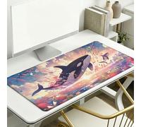 Alfombrilla Ratón XXL 700 x 400 x 3 mm, Alfombrilla Escritorio, Sueño Grande Protector de Mesa con Base de Goma Antideslizante y Bordes Cosidos, Impermeable, para Oficina, PC, Gaming (Ballena) L-x5536
