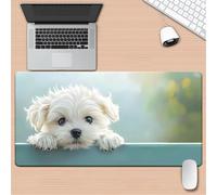 Alfombrilla Ratón XXL 700x300x2mm,Lindo Perro Blanco Antideslizante Alfombrilla Escritorio con Bordes Cosidos,Mouse Pad Gaming para PC Office Regalo