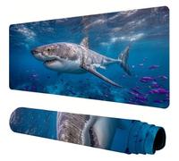 Alfombrilla Ratón XXL 700x300x3mm, Azul Alfombrilla Ratón tiburón Patrón Mousepad, Impermeable Antideslizante Mouse Pad, Mejora la precisión y la Velocidad, Accesorios Escritorio para Oficina J1-125