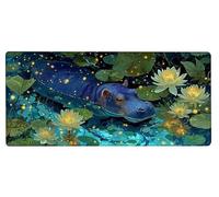 Alfombrilla Ratón XXL 700x300x3mm, Tapete Rato HipopóTamo,Flor Gaming Mouse Pad Impermeable, Bordes Cosidos, Grande Mousepad con Base de Goma Antideslizante Protector de Escritorio Accesorios N-X894