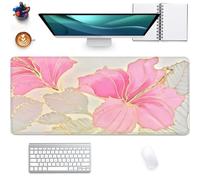Alfombrilla Ratón XXL 700x400x3mm,Hojas de Color Beige Rosado Antideslizante Alfombrilla Escritorio con Bordes Cosidos,Mouse Pad Gaming para PC Office Regalo