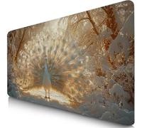 Alfombrilla Ratón XXL 70x40cm Blanco Mouse Pad Gaming XXL Protector Escritorio, Desk Mat Pavo Real Resiste Salpicaduras, Bordes Cosidos, Superficie Especial, Oficina Accesorios para Familia F0-762