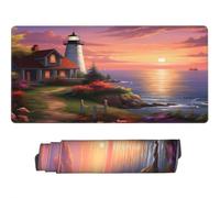 Alfombrilla Raton XXL 800 x 300 x 3 mm, Mouse Pad Grande Gaming, Alfombrilla de Raton Puesta de Sol en El Mar Mousepad Lavable Impermeable y Antideslizante para Juegos Y Oficina (Faro) -MP1429