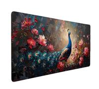 Alfombrilla Ratón XXL 800 x 400 mm Flor Mouse Pad Pavo Real Alfombrilla Gaming con Bordes Cosidos, Antideslizante Tapete Escritorio, Accesorios Gaming, Protector Escritorio para PC, Oficina x1916