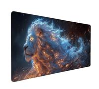 Alfombrilla Ratón XXL 800 x 400mm, Impermeable Alfombrilla Ratón Azul Mouse Pad LeóN Mousepad con Base de Goma Antideslizante Bordes Cosidos Tapete Escritorio para Jugadores, PC, Oficina -ly2505F9