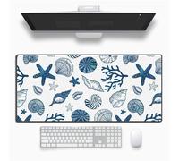 Alfombrilla Ratón XXL 800x300x3mm,Estrellas de mar de Concha Azul Antideslizante Alfombrilla Escritorio con Bordes Cosidos,Mouse Pad Gaming para PC Office Regalo