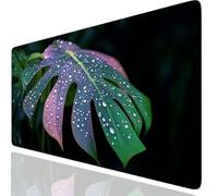 Alfombrilla Ratón XXL 800x300x3mm, Hojas Alfombrilla Escritorio Verde Mouse Pad con Bordes Cosidos & Base Goma Antideslizante, Impermeable Protector Escritorio para Oficina Accesorios Gaming GKes-1583