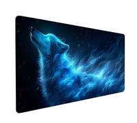 Alfombrilla Ratón XXL 800x300x3mm, Lobo Alfombrilla Escritorio Base de Goma Antideslizante, Gaming Mouse Pad Superficie Suave, Mousepad Bordes Cosidos, PC Oficina Gaming, Regalo Hombre, SueñO W-8570