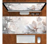Alfombrilla Ratón XXL 800x300x3mm,Mariposa Magnolia Blanca Antideslizante Alfombrilla Escritorio con Bordes Cosidos,Mouse Pad Gaming para PC Office Regalo