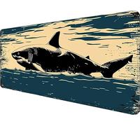 Alfombrilla Ratón XXL 800x400x3mm, Alfombrilla Escritorio En White Y Negro, TiburóN Gaming Mouse Pad, Bordes Cosidos Grande Mousepad con Base de Goma Antideslizante para Accesorios Escritorio G-6939