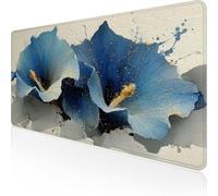 Alfombrilla Ratón XXL 800x400x3mm, azul Alfombrilla Escritorio flor Mouse Pad Gaming con Base de Caucho Antideslizante e Impermeable Almohadilla Teclado, Protector Escritorio Ideal para Oficina D1-384