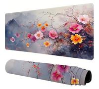 Alfombrilla Ratón XXL 800x400x3mm, Beige Alfombrilla Ratón Flor Patrón Mousepad, Impermeable Antideslizante Mouse Pad, Mejora la precisión y la Velocidad, Accesorios Escritorio para Oficina J1-479