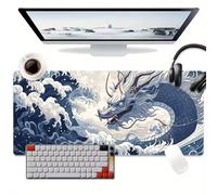 Alfombrilla Ratón XXL 800x400x3mm, Mar del Dragón Alfombrilla Escritorio Gaming Cómoda, Grande Mouse Pad con Base de Goma Antideslizante y Bordes Cosidos para Gamer, Oficina, Hogares