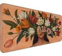 Alfombrilla Ratón XXL 800x400x3mm Mouse Pad Flor M-BU6CU | Grande Mousepad Con Bordes Cosidos Antideslizante Base de Goma, Material Oficina Accesorios Escritorio