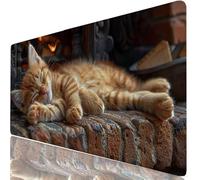 Alfombrilla Ratón XXL 80x30 cm Gato Mouse Pad Gaming Fuego Protector Escritorio, Precisión Velocidad Mejorada, Antideslizante Mousepad Superficie para Teclado, Jugadores PC, Accesorios Gaming H0-337
