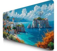 Alfombrilla Ratón XXL 80x30cm Mar Mouse Pad Gaming XXL Protector Escritorio, Desk Mat Aldea Resiste Salpicaduras, Bordes Cosidos, Superficie Especial, Oficina Accesorios Mousepad para Familia F0-414