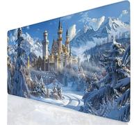 Alfombrilla Ratón XXL 80x40cm Blanco Mouse Pad Gaming XXL Protector Escritorio con Base Antideslizante, Bordes Cosidos Desk Mat Mejora la precisión y la Velocidad, Castillo Mousepad para PC YG-535