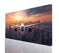Alfombrilla Ratón xxl 80x40x0.3CM, Impermeable Alfombrilla Escritorio Avión, Ciudad al anochecer Mouse Pad con Base de Goma Antideslizante, Protector Escritorio para Portatil Teclado Gamer Model-11384