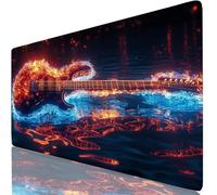 Alfombrilla Ratón XXL 900 x 300 mm Fuego Mouse Pad Gaming Guitarra Tapete Escritorio Grande, Protector Escritorio Impermeable para Oficina, Protector Mesa Ordenador, Regalo Dia de la Madre W6-620