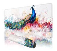 Alfombrilla Ratón XXL 900 x 400 mm Blanco Alfombrilla Ratón Gaming, Pavo Real Mouse Pad XXL con Base de Goma Antideslizante, Mouse Pad con Superficie Especial, Mejora la Precisión y la Velocidad, Q-53