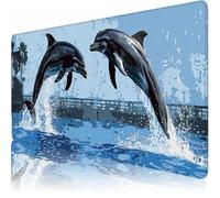Alfombrilla Ratón XXL 900 x 400 x 3 mm, Alfombrilla Escritorio, Vista Al Mar Grande Protector de Mesa con Base de Goma Antideslizante y Bordes Cosidos, para Oficina, PC, Gaming (Delfín) L-x2964