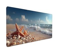 Alfombrilla Ratón XXL 900x300mm, Alfombrilla Ratón Playa Mouse Pad Estrella De Mar Mousepad con 3MM Bordes Cosidos, Impermeable Tapete Escritorio Accesorios Escritorio para PC, Oficina -bby250904