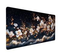 Alfombrilla Ratón XXL 900x400mm, Alfombrilla Ratón Flores De Cerezo Mouse Pad Blanco Mousepad con Bordes Cosidos, Impermeable Tapete Escritorio Accesorios Escritorio para Jugadores, Oficina -lsy2603NU