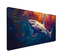 Alfombrilla Ratón XXL 900x400x3mm, Alfombrilla Ratón Azul Mouse Pad TiburóN Mousepad con 3MM Bordes Cosidos, Impermeable Tapete Escritorio Accesorios Escritorio para Jugadores, PC, Oficina -bby2509U3